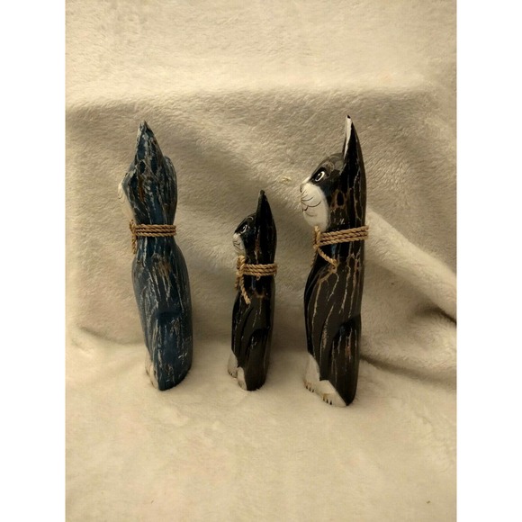Vintage Carved Wooden Painted Cat Family - Picture 3 of 6